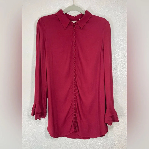 Soft Surroundings Moroccan Red Poet Button Up Blouse Ruffle Sleeve Women’s Small - Picture 1 of 13
